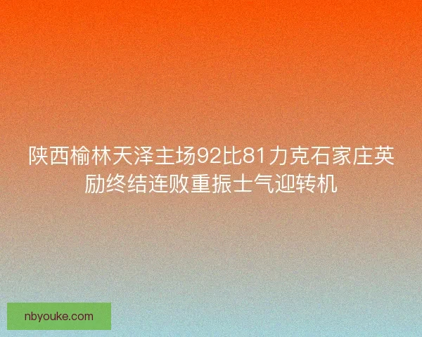 陕西榆林天泽主场92比81力克石家庄英励终结连败重振士气迎转机 陕西榆林天泽主场92比81力克石家庄英励终结连败重振士气迎转机